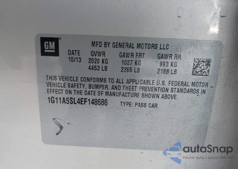 2014 Chevrolet Malibu 1Fl from USA, damaged, VIN 1G11A5SL4EF148686